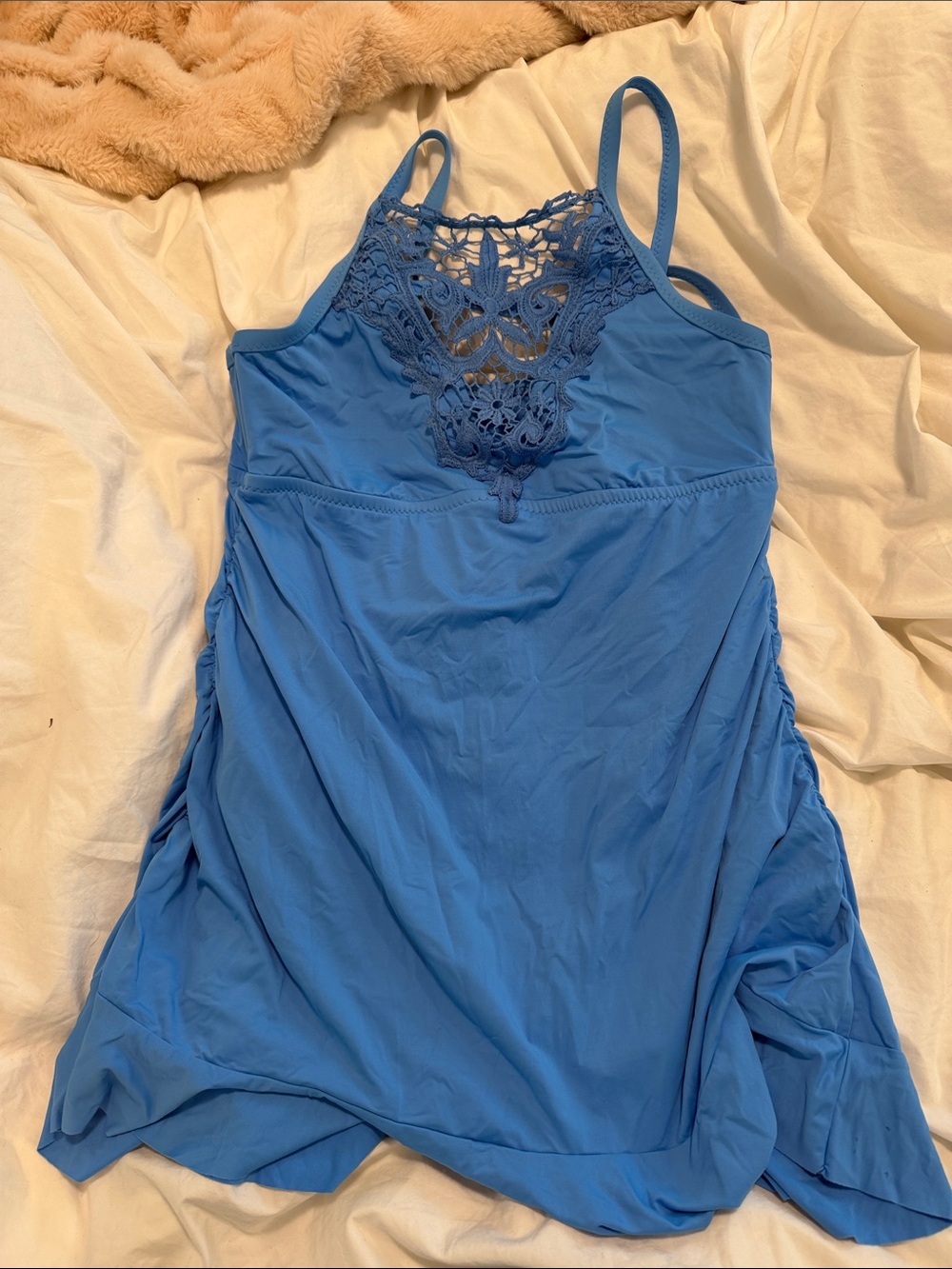 BECCA Blue One-Piece Swimsuit with Crochet Front